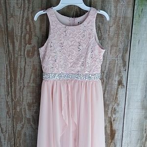 Jeweled waist, Sleeveless Lace Bodice Dress